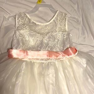 Girls White lace and tulle flower girl dress